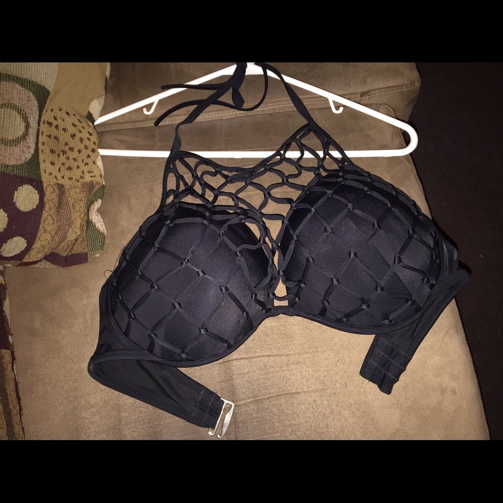 Black crochet bathing suit top